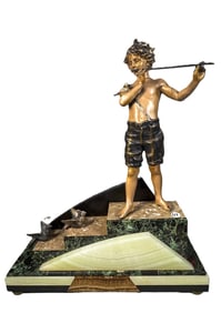 ART DECO MARBLE AND BRONZE SCULPTURE, 17.5" X 5.5" X 21"