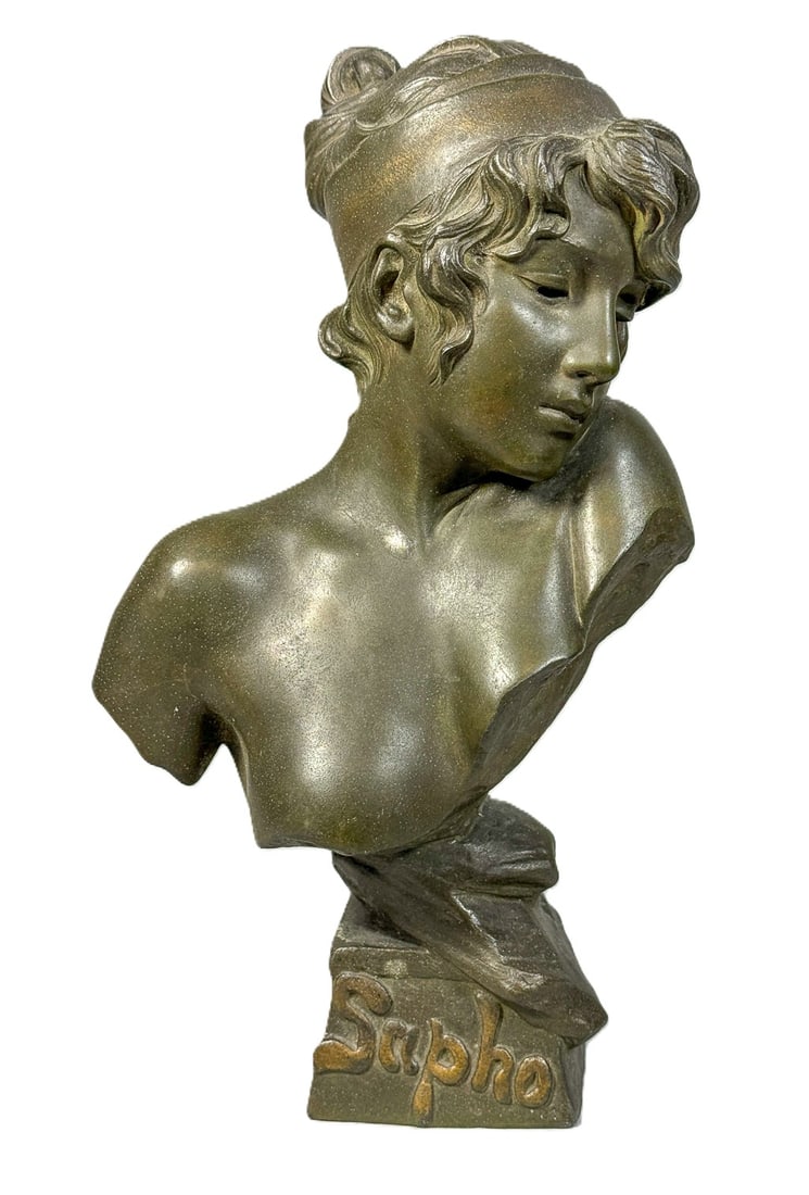 EMMANUEL VILLANIS CASTE BRONZE "SAPHO" SCULPTURE, 7" X 4" X 12": EMMANUEL VILLANIS CASTE BRONZE "SAPHO" SCULPTURE, 7" X 4" X 12"