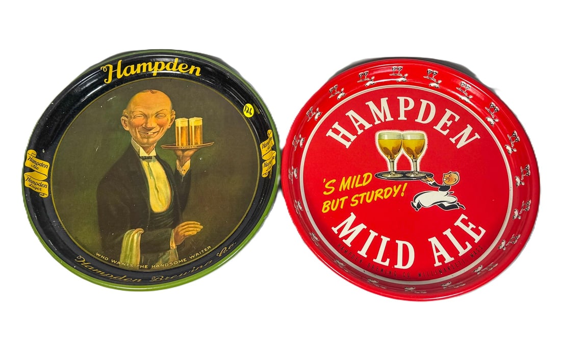2 HAMPDEN BREWERY VINTAGE TRAYS, 13" DIAMETER X 1.25" TALL (1 of 5)
