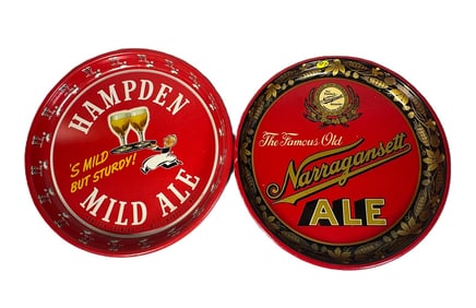 A HAMDEN BREWERY TRAY AND A NARRAGANSETT TRAY, 13" DIAMETER X 1.25" TALL