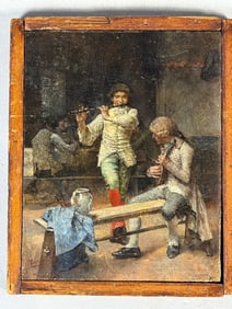 JEAN LOUIS ERNEST MEISSONIER "THE DUET" OIL PAINTING ON PANEL.  5" X 4" PANEL