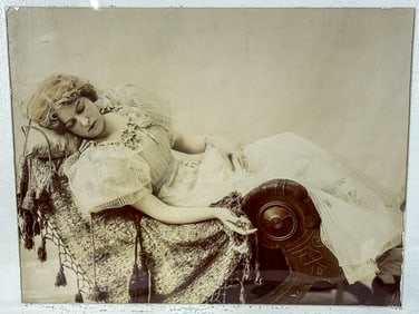"DAY DREAMS" 1895 VICTORIAN PHOTOGRAPH, 26.5" X 22.5" FRAMED AND 17.5" X 14" SIGHT