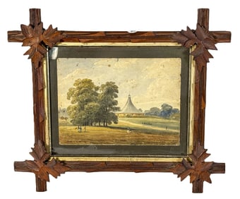 18TH CENTURY WATERCOLOR ON PAPER, BIG TOP, MILITARY. 13" X 16" FRAMED AND 6" X 9" SIGHT