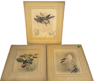 3 JAPANESE WATERCOLORS, 2 SIGNED ON BACK. 14" X 17" FRAMED AND 9" X 11" SIGHT EACH