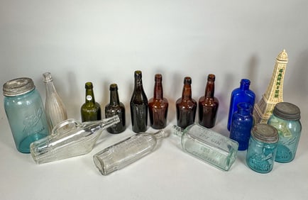 LOT OF ANTIQUE BOTTLES, 11" AND SMALLER