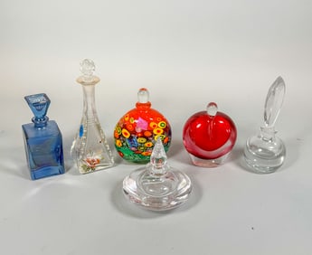 6 PERFUME BOTTLES, 7.5" AND SMALLER