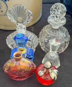6 PERFUME BOTTLES, 7.5" AND SMALLER