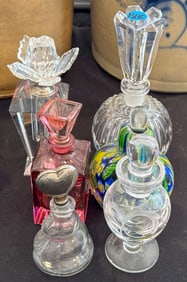 6 PERFUME BOTTLES, 7.5" AND SMALLER