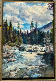 HAROLD BELDEN FITZGERALD O/C OF A RIVER, 25.5" X 38.5" FRAMED AND 24" X 35" SIGHT