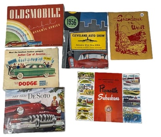 AUTO PAMPHLETS, 51 DESOTO, PLYMOUTH SUBURBAN, 58 OLDSMOBILE, 53 DODGE, ETC. 9.5" X 12" AND SMALLER