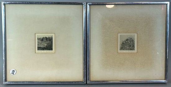 2 PENCIL SIGNED PRINTS, 10.5" X 10.5" FRAMED AND 2.5" X 2.5" SIGHT