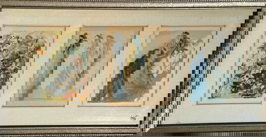 A SALVADOR DALI TRIPTYCH, "THREE GRACES". 18.5" X 37" FRAMED AND 11.5" X 8.5" EACH PRINT