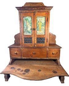 A TEAK CABINET ON STAND W/ GLASS DOOR 43"X 21"X33"