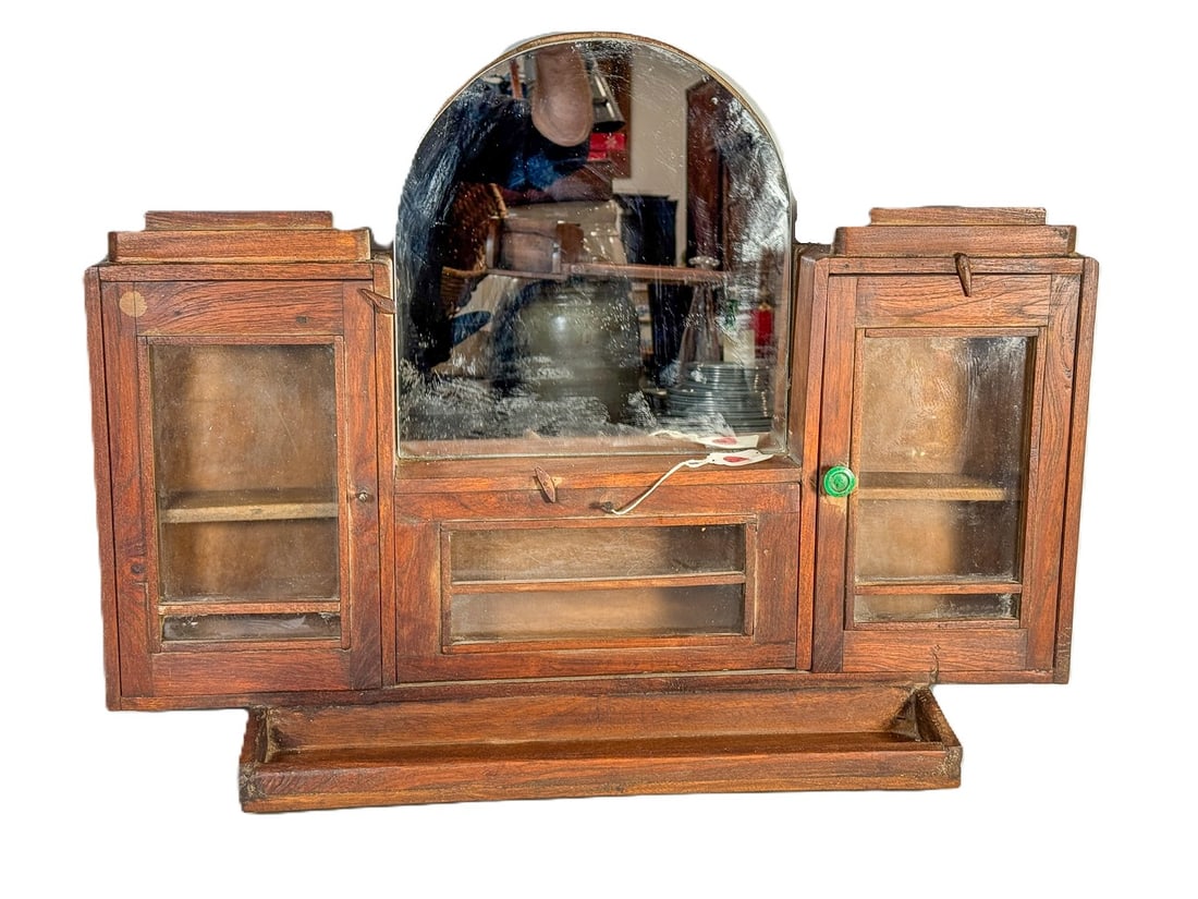 ART DECO STYLE TEAK CABINET 27"X 15.5X7: ART DECO STYLE TEAK CABINET 27"X 15.5X7