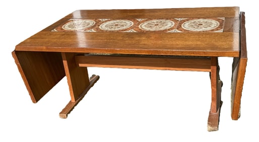 MCM DAINISH MODERN TEAK TILE TOP DINING TABLE 39X62X29, LEAVES 17" WIDE EACH