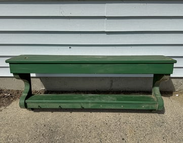 A GREEN PAINTED COUNTRY WALL RACK/SHELF 41X18X8