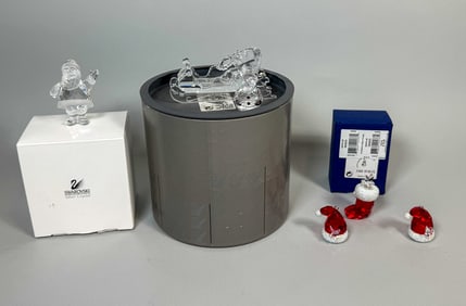 5 SWAROVSKI  CRYSTAL CHRISTMAS  FIGURINES W/ BOXES 4.5" X 2" AND SMALLER