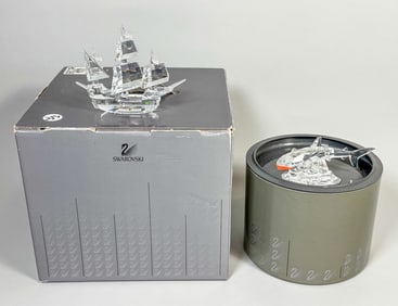 2 SWAROVSKI  CRYSTAL SHIP AND SHARK FIGURINES W/ BOXES 5" X4" AND 5.5" X 2.5"