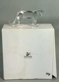 A  SWAROVSKI  CRYSTAL TIGER  FIGURINE W/ BOX 5.5" X 3.5"