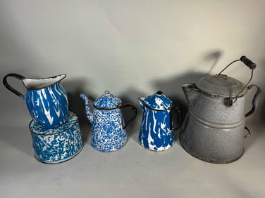 5 PIECES GRANITE WARE 13" X 13" AND SMALLER