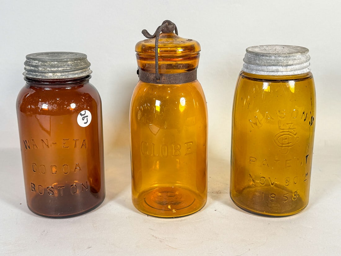 3 ANTIQUE AMBER MASON JARS9" , 7.5", 7" (1 of 4)