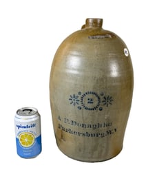 DONAGHHO 2 GALLON STONEWARE JUG PARKERSBURG, WV 14.5" X 8"