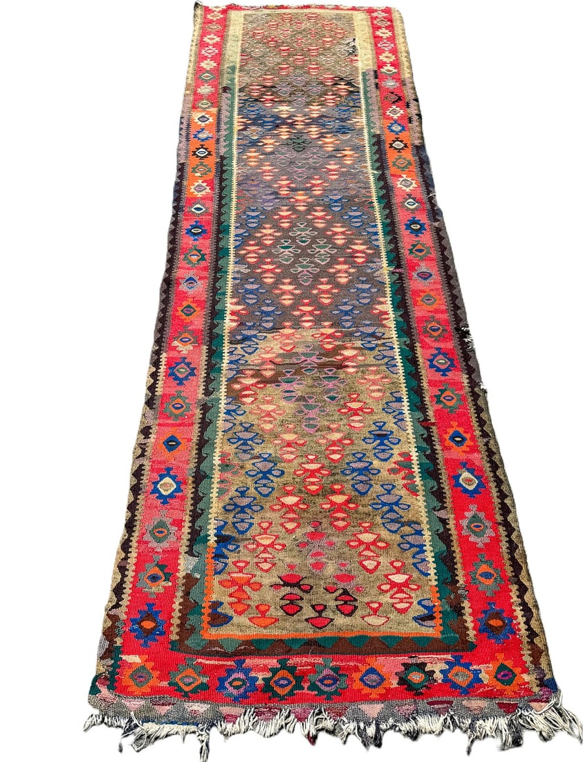 ANTIQUE CAUCASIAN FLATWEAVE HALL RUNNER, 37" X 112": ANTIQUE CAUCASIAN FLATWEAVE HALL RUNNER, 37" X 112"