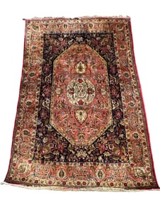 ANTIQUE SILK PERSIAN RUG, 43" X 64"