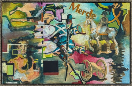 LARRY RIVERS(ATTRIBUTED TO) OIL PAINTING ON CANVAS "MERDE" 36" X 56"