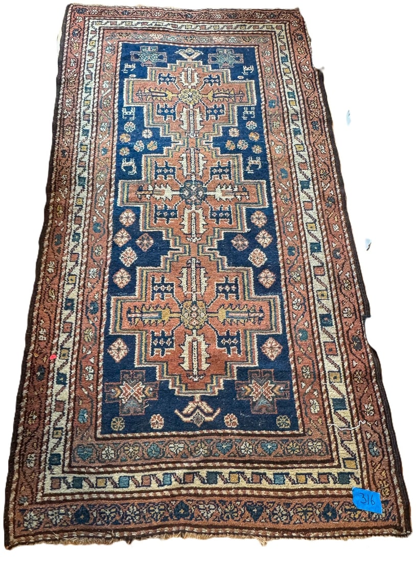 ANTIQUE PERSIAN AREA RUG, 42" X 80": ANTIQUE PERSIAN AREA RUG, 42" X 80"