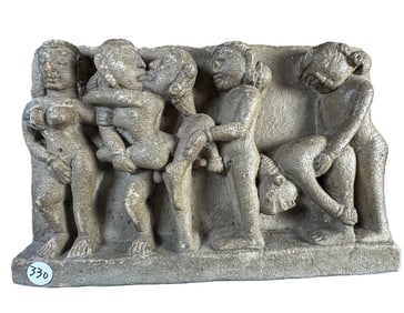 CARVED STONE EROTIC SCULPTURE, 12.5" X 4" X 8"