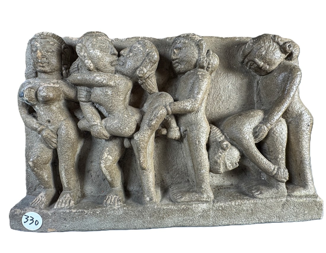 CARVED STONE EROTIC SCULPTURE, 12.5" X 4" X 8": CARVED STONE EROTIC SCULPTURE, 12.5" X 4" X 8"
