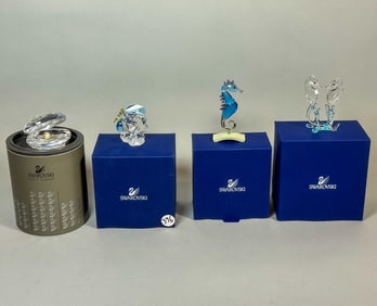 4 SEA RELATED SWAROVSKI CRYSTAL FIGURES W/ BOXES, 4" AND SMALLER