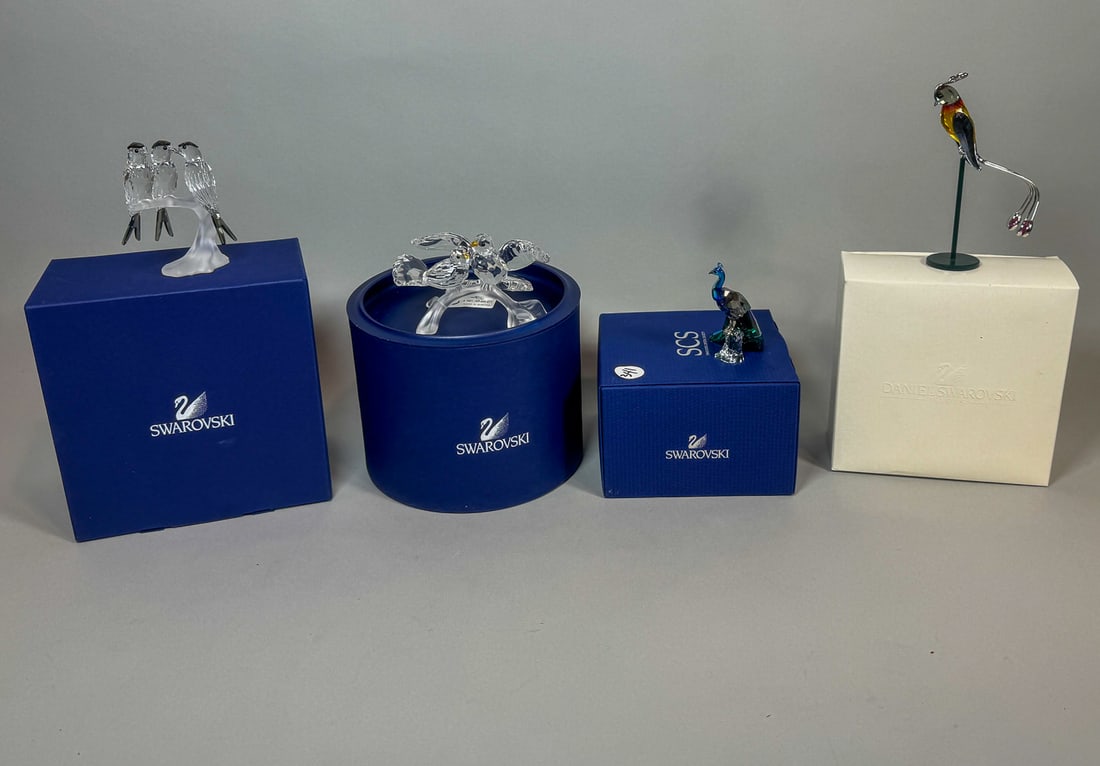 4 SWAROVSKI CRYSTAL BIRD GROUPS W/ BOXES, 5" AND SMALLER (1 of 11)