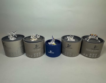 5 SWAROVSKI CRYSTAL BIRDS/BUTTERFLIES W/ BOXES, 4.5" AND SMALLER