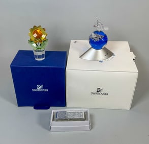 SWAROVSKI 2000 CRYSTAL PLANET VISION, FLOWER, AND BOX W/ BOXES. 5.5" X 4.4"