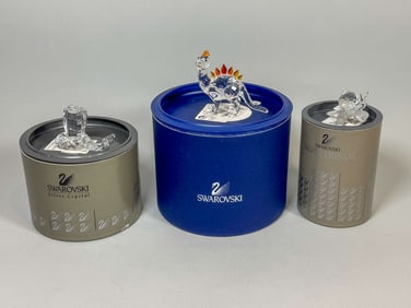 3 SWAROVSKI CRYSTAL SCULPTURES W/ BOXES, 4" X 3"