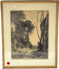 JEAN BAPTISTE CAMILLE COROT (FRENCH 1796-1875) ETCHING,  2ND STATE. 18" X 15" FRAMED AND 13.5" X 10"