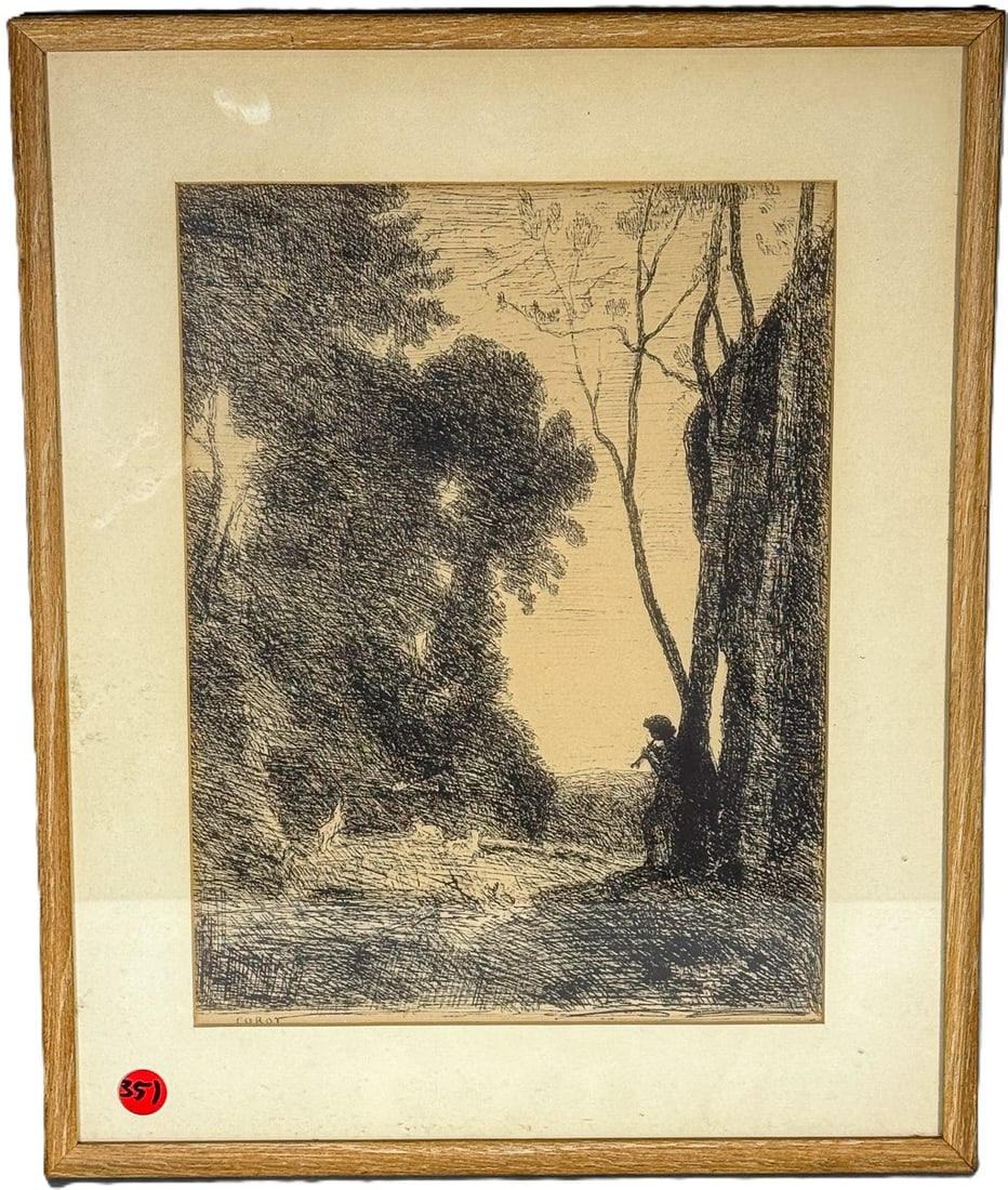 JEAN BAPTISTE CAMILLE COROT (FRENCH 1796-1875) ETCHING,  2ND STATE. 18" X 15" FRAMED AND 13.5" X 10" (1 of 7)