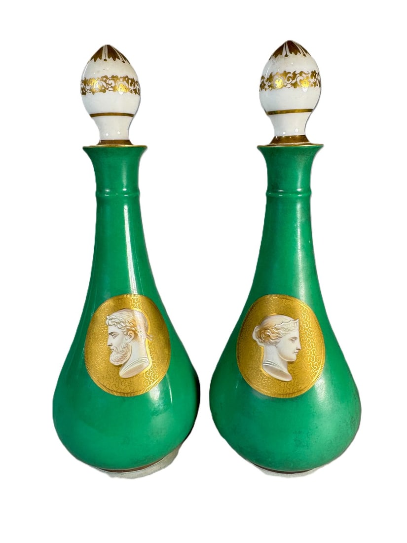 A PAIR OF OLD PARIS LARGE COLOGNES, 11" TALL: A PAIR OF OLD PARIS LARGE COLOGNES, 11" TALL