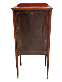 AN INLAID MUSIC CABINET, 18.5" X 15" X 39"
