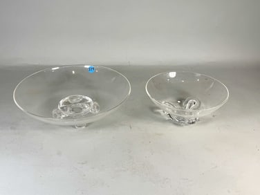 2 STEUBEN BOWLS, 10.5" X 3.5" AND 7.75" X 3.75"