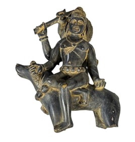 CARVED SHIVA STATUE IN BLACK STONE, 8" X 3" X 10.5"