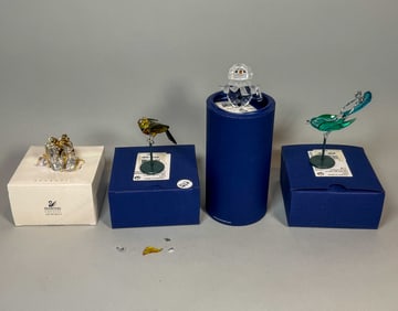 4 SWAROVSKI CRYSTAL FIGURES, DAMAGE TO BIRD.