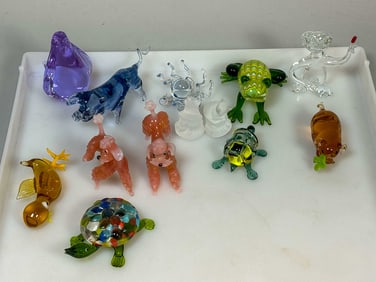 13 ART GLASS FIGURINES, 4" AND SMALLER