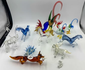 10 LAMPWORKED GLASS FIGURINES, 7" AND SMALLER
