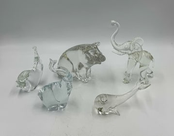 5 CLEAR GLASS ANIMAL PAPERWEIGHTS, 5" AND SMALLER