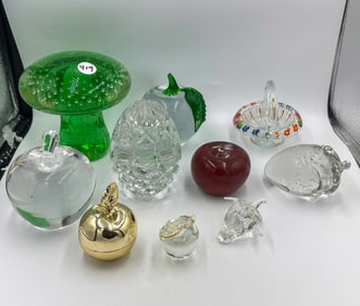 10 GLASS APPERWEIGHTS, 5.25" X 5" AND SMALLER