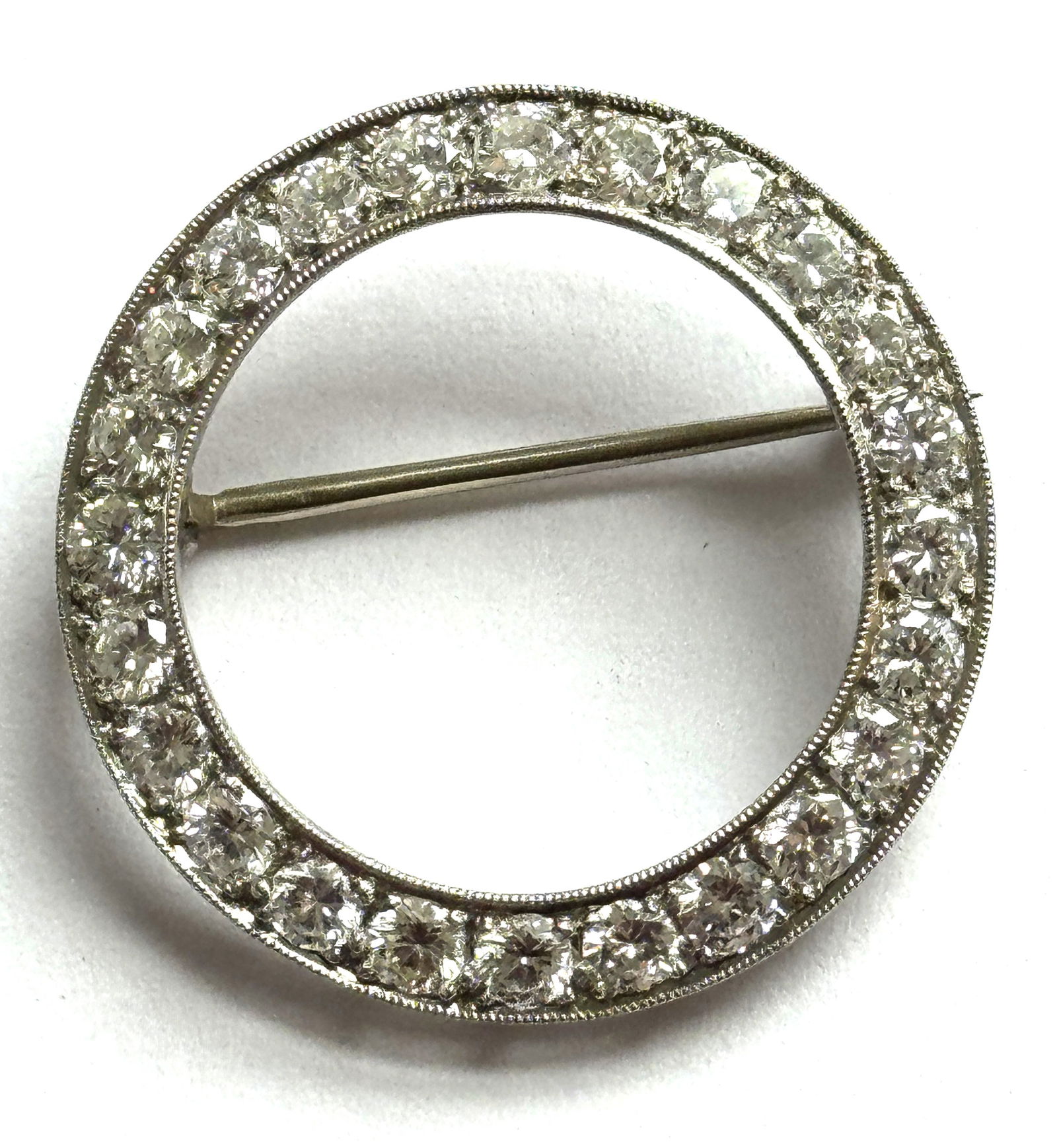 A SIGNED 18K WHITE GOLD DIAMOND PIN, 6.75 GRAMS TOTAL WEIGHT (1 of 5)