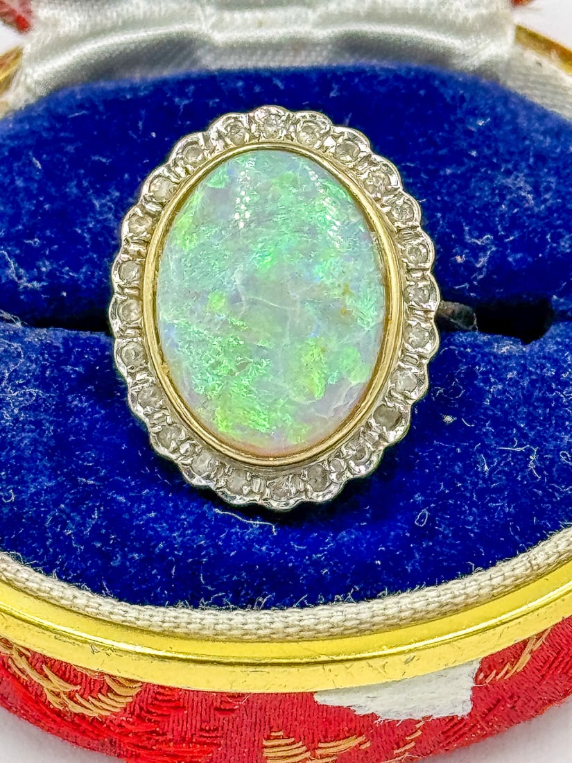 A 14K GOLD OPAL RING W/ DIAMONDS, 6.6 GRAMS (1 of 6)